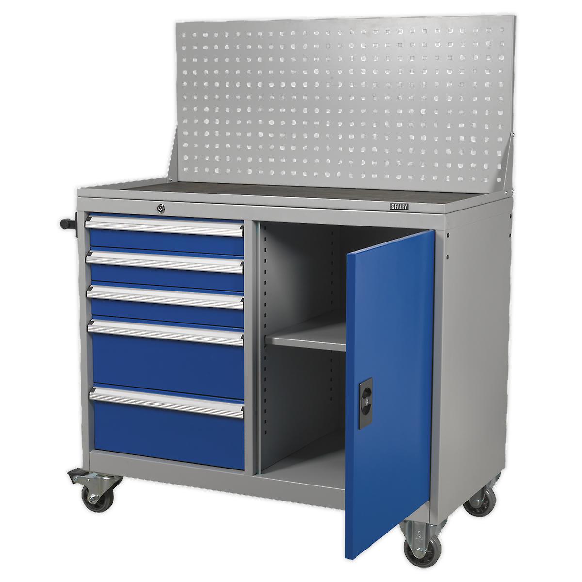 Sealey Api1103A Industrial Mobile Workstation 5 Drawer And 1 Shelf Locker
