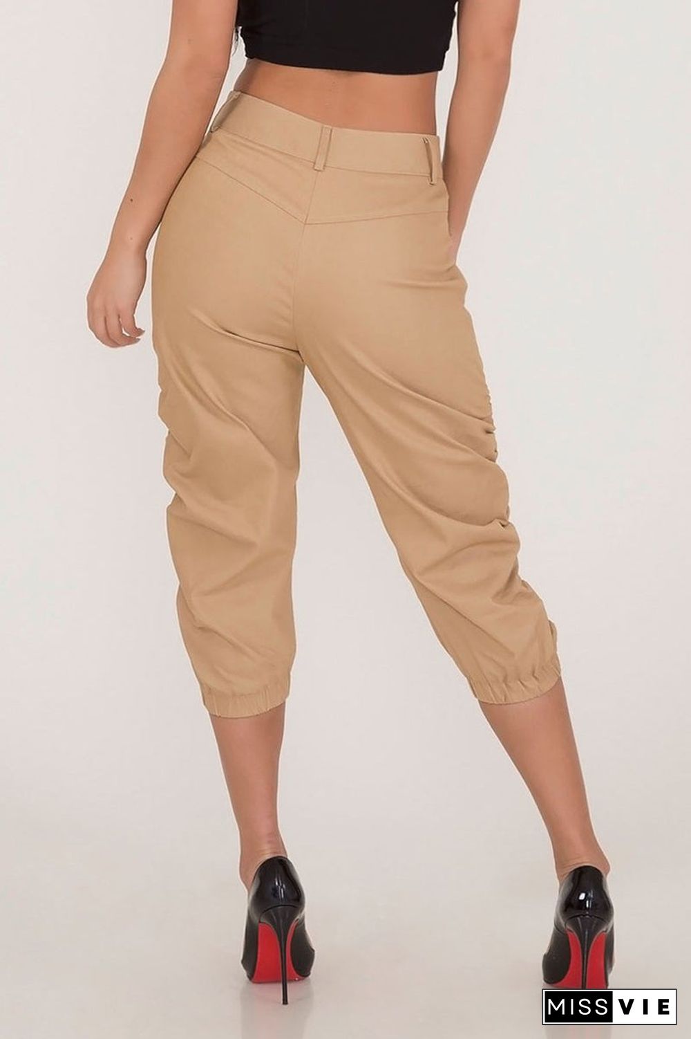 Solid Color Pocket High Waist Pants