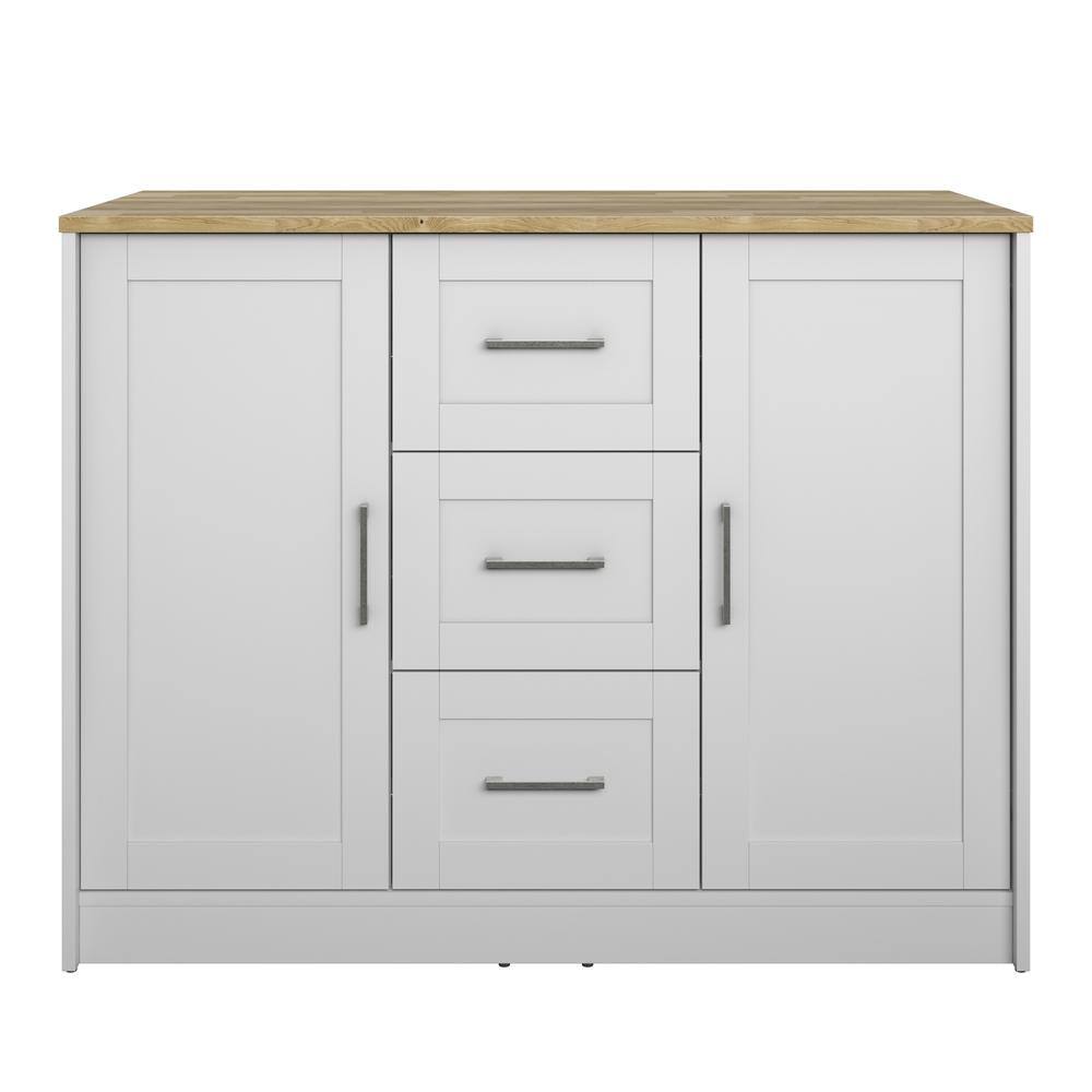 Twin Star Home Brilliant White Wood 45.5 in. Traditional Kitchen Island with Butcher Block Top KI972-PF08