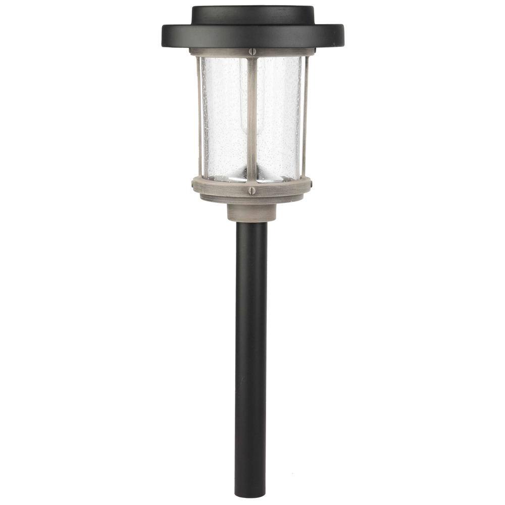 Hampton Bay Charleston 20 Lumens Solar 2-Tone Black and Grey Diecast LED Pathway Light with Seedy Glass Lens and Vintage Bulb P9107-07