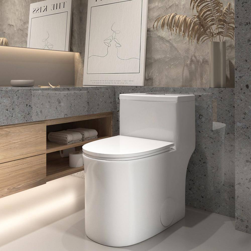 Simple Project One-Piece 1.28 GPF Dual Flush Elongated Toilet in Glossy White (Seat Included) HD-US-OT-2