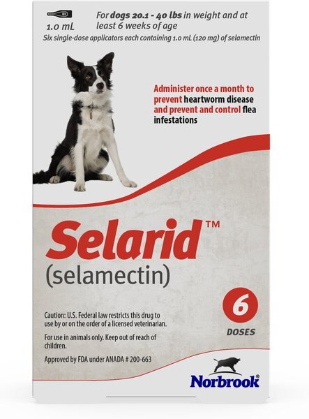 Selarid Topical Solution for Dogs， 20.1-40 lbs， (Red Box)