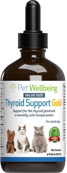 Pet Wellbeing Thyroid Support Gold Bacon Flavored Liquid Supplement for Dogs and Cats