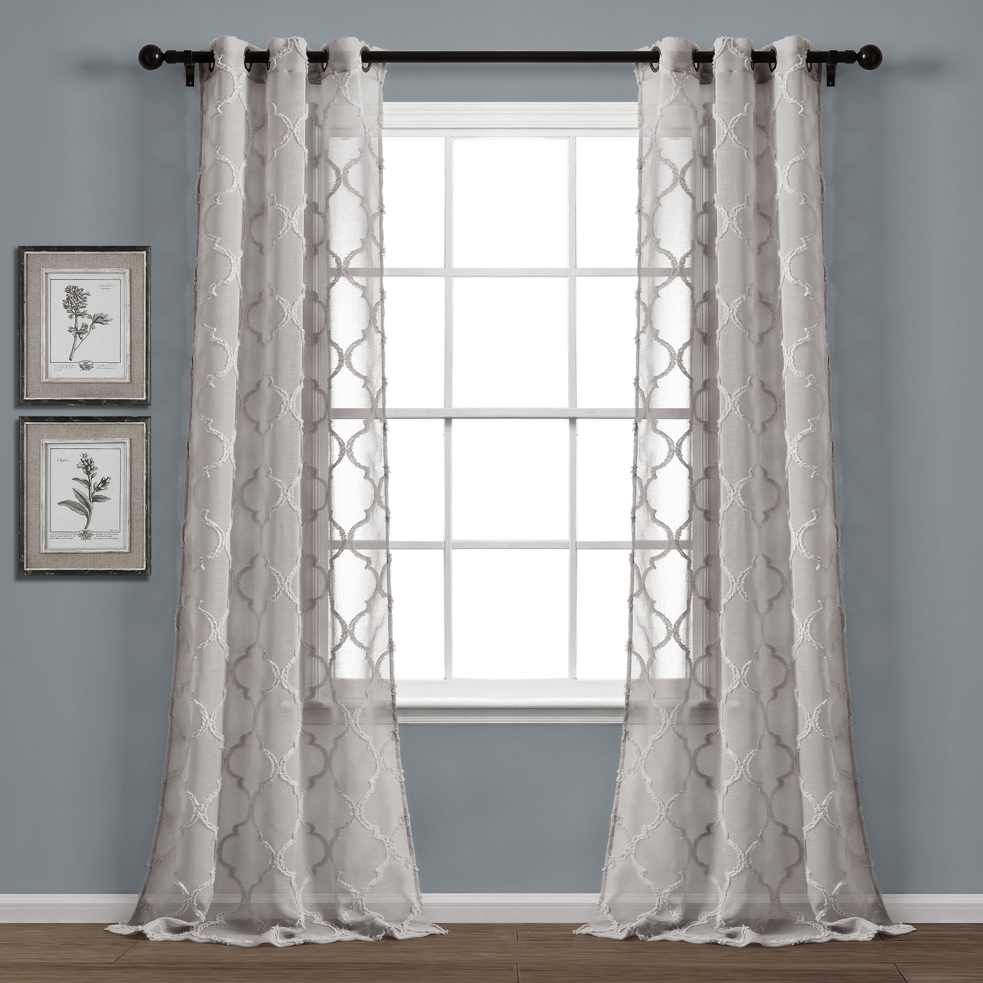 Avon Trellis Grommet Sheer Window Curtain Panel Set