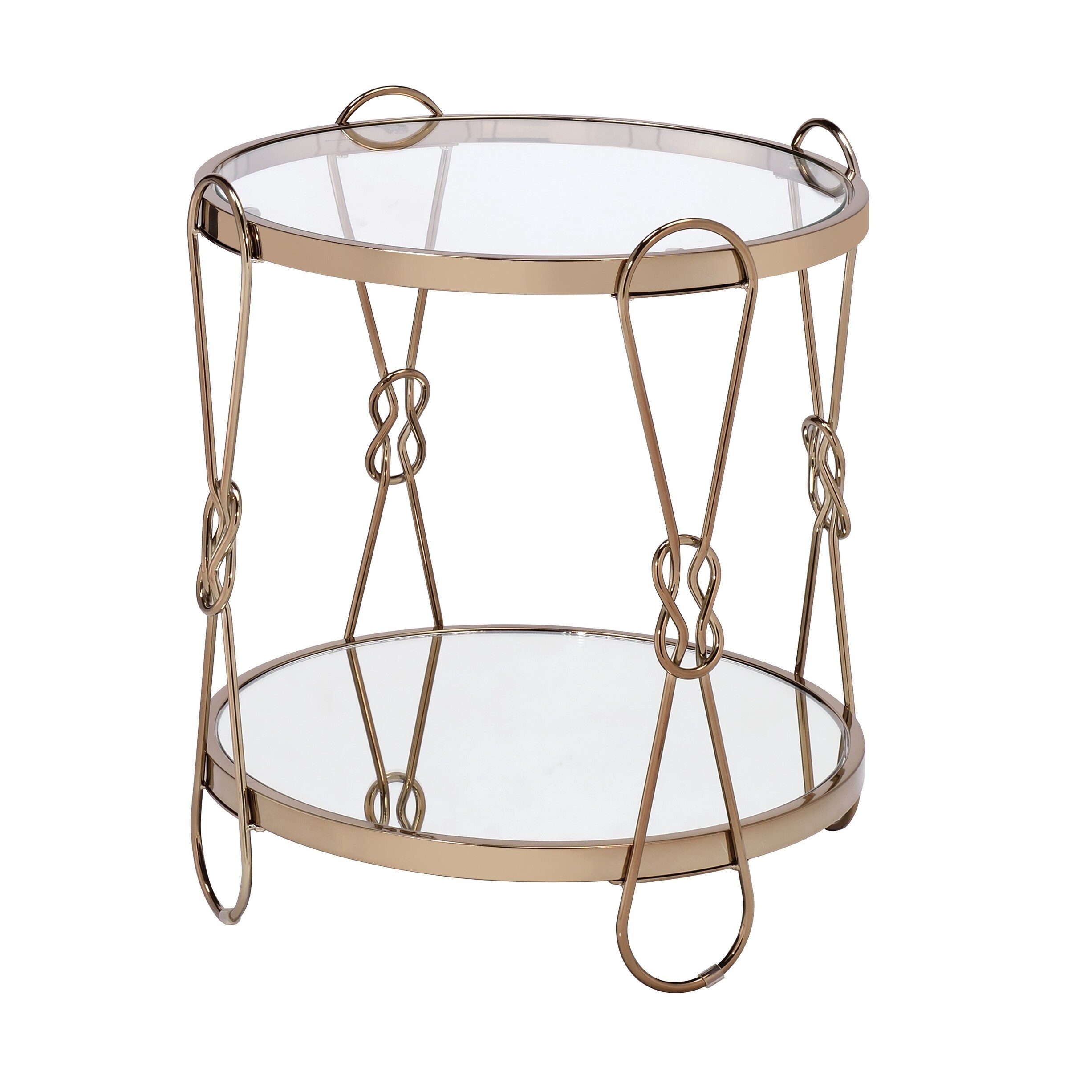 Metal End Table with Mirrored Top and 1 Bottom shelf， Gold and Clear