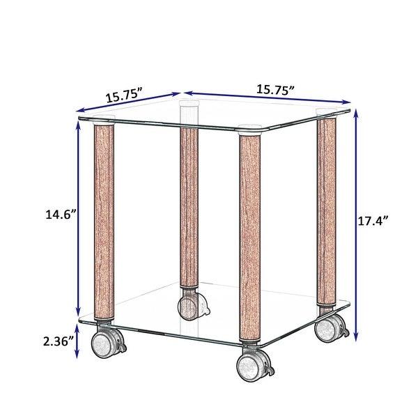 Transparent Walnut Side Table 2-Tier Space End Table with Storage Shelve