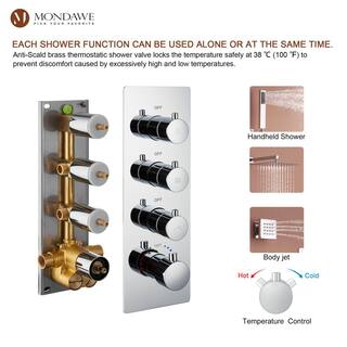 Mondawe Luxury 3-Spray Patterns Thermostatic 12 in. Wall Mount Rainfall Dual Shower Heads with 6-Body Spray in Chrome WF6310-12CH-WM