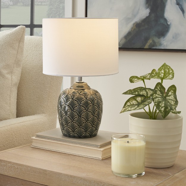 Grey Carved Motif Ceramic Accent Table Lamp