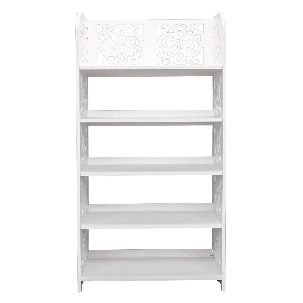 Ktaxon 5 Tier Decorative Carved Shoe Rack Shoe Shelf Closet Storage Organizer Shoe Space Saving for Entryway Bedroom Living Room， White Finish