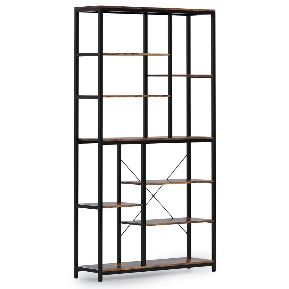 Industrial 8 Tier Large Bookshelf  Wood Etagere Bookcase  Book Shelving Units Storage Shelf  79 Inches