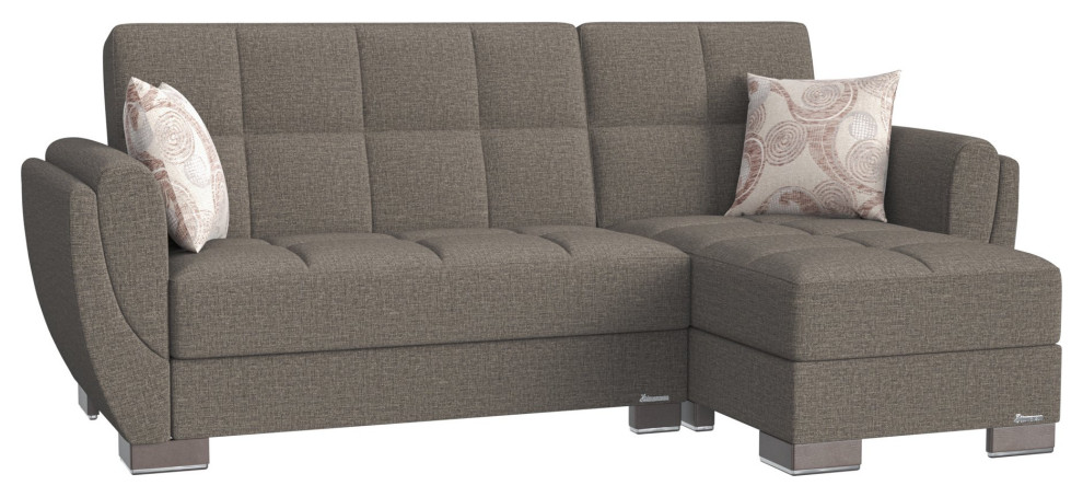 L Shaped Sleeper Sofa  Curved Padded Arms   Transitional   Sleeper Sofas   by Decorn  Houzz