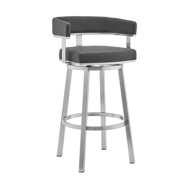 Sez 26 Inch Modern Swivel Counter Stool Arm Chair， Backrest， Steel - 34 H x 22 W x 20 L Inches