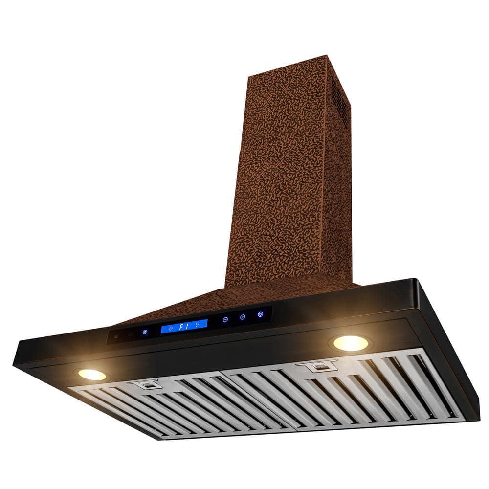 AKDY 30 in 343 CFM Convertible Kitchen Wall Mount Range Hood in Embossing Copper with LED and Touch Control