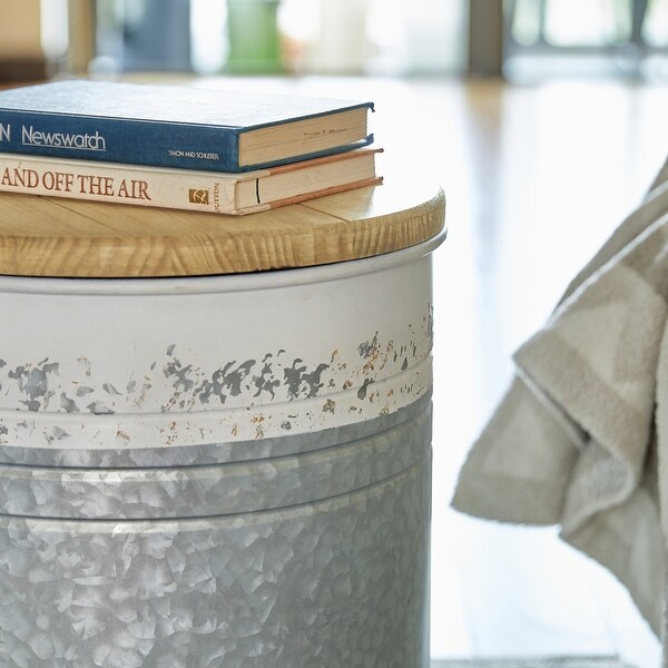 Glitzhome Set of 2 Farmhouse Nesting Galvanized Metal Storage Accent Table or Stool with Wood Lids