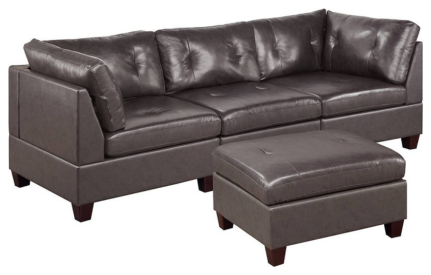 Altea 4 Piece Leather Straight Modular Sofa Set With Ottoman  Dark Coffee   Contemporary   Sofas   by Hollywood Decor  Houzz