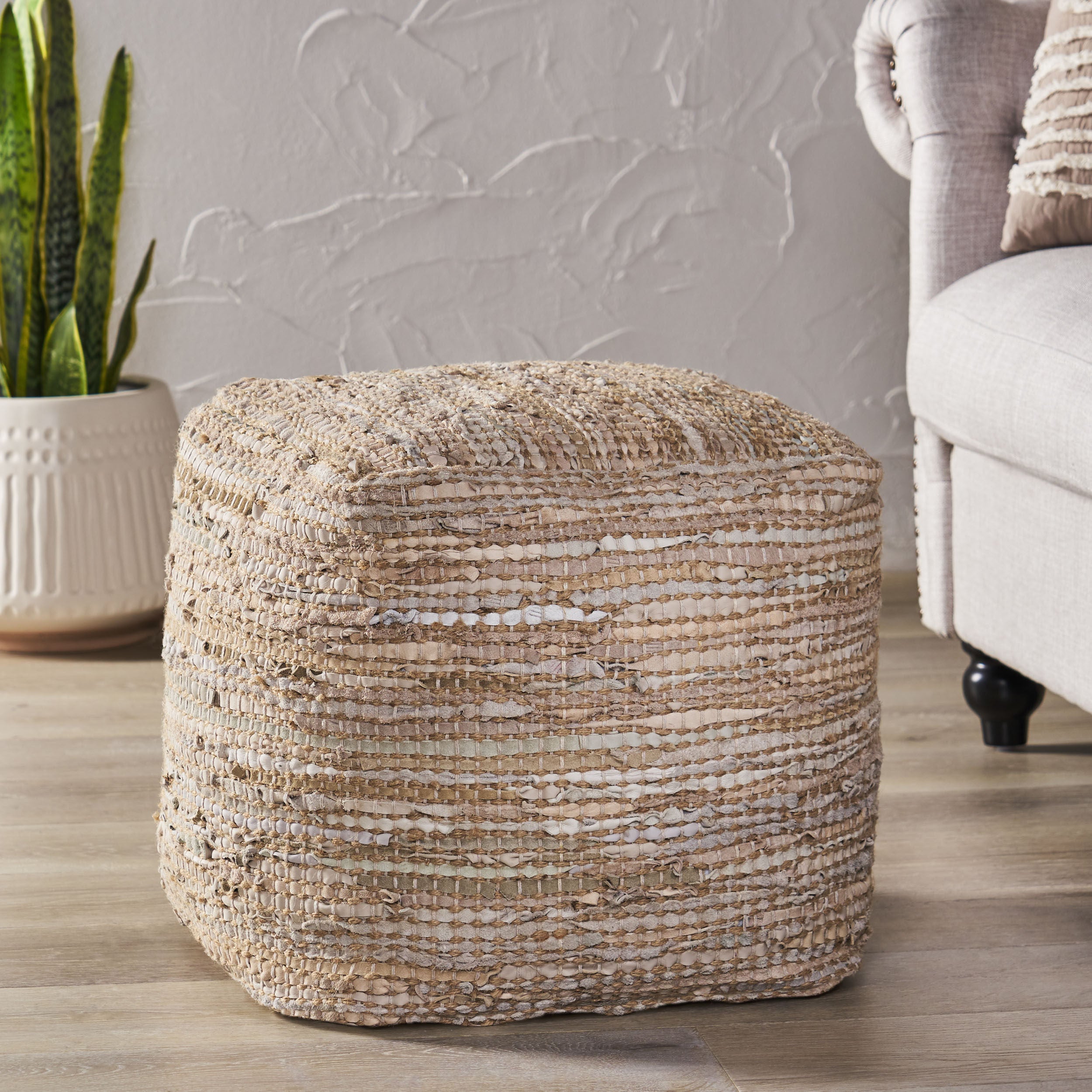 Glencoe Boho Handcrafted Fabric Cube Pouf