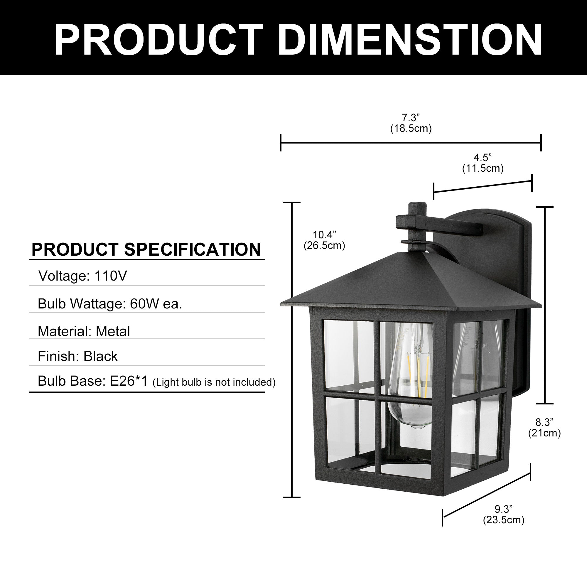 Outdoor Light Fixtures Wall Mount 1/2 Pack Black Waterproof IP65 Hard-Wired