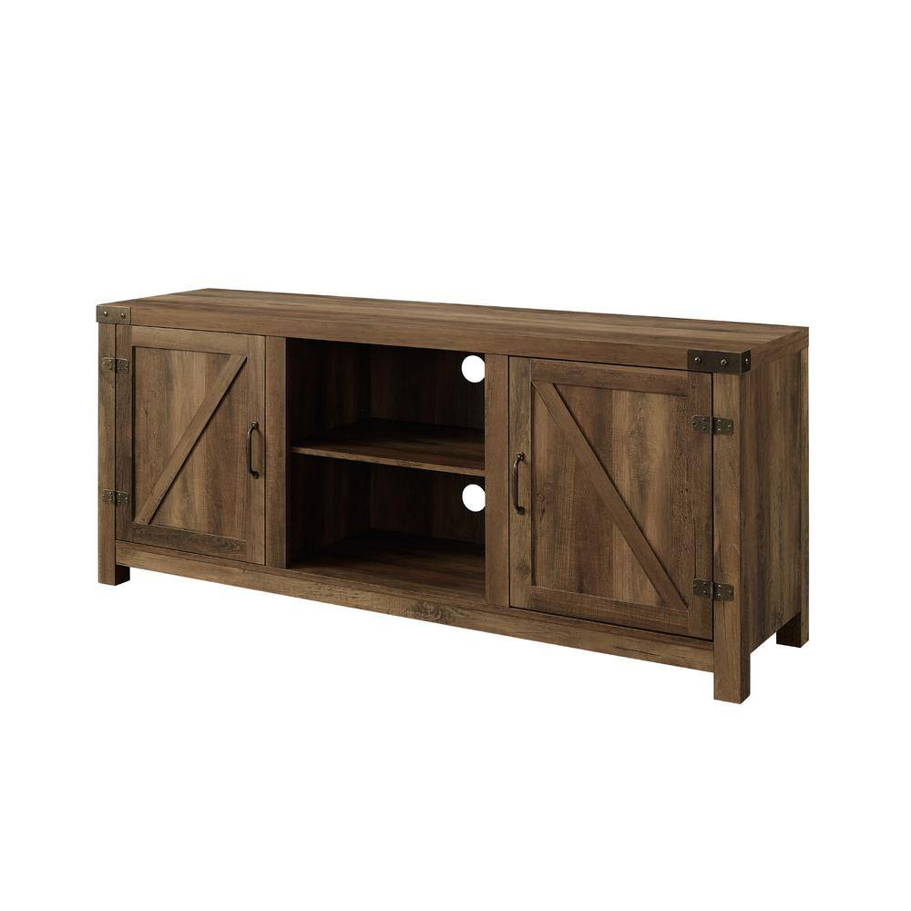 Walker Edison Furniture Company Barnwood Collection 58 in. Rustic Oak 2-Door TV Stand fits TV up to 60 in. with Adjustable Shelf HD58BDSDRO