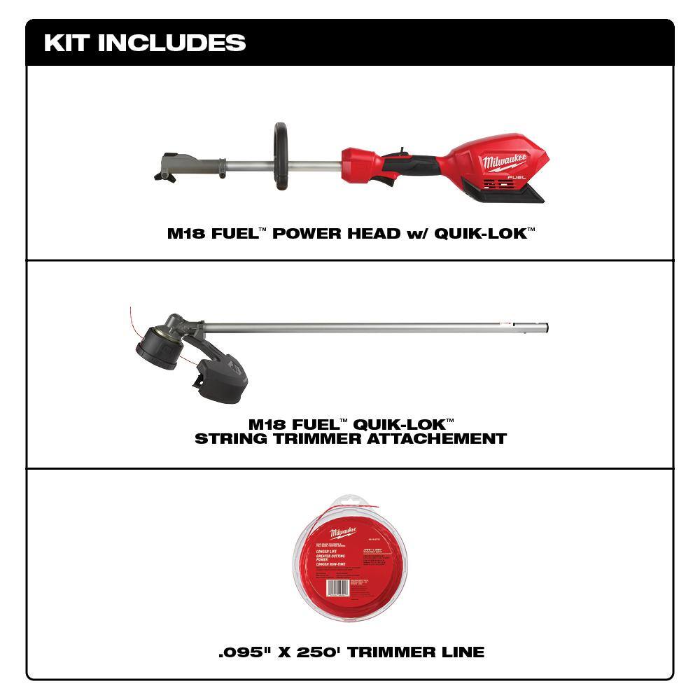 MW M18 FUEL 18V Lithium-Ion Cordless Brushless QUIK-LOK String Grass Trimmer with 0.095 in. x 250 ft. Trimmer Line 2825-20ST-49-16-2713