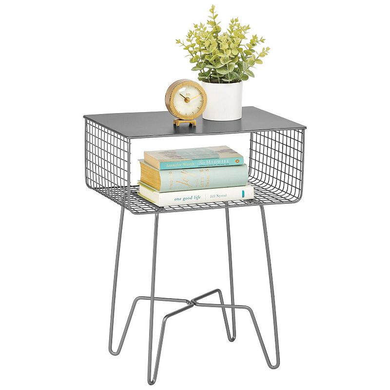 mDesign Modern Farmhouse Home Decor End Table， Metal Wire Storage Shelf