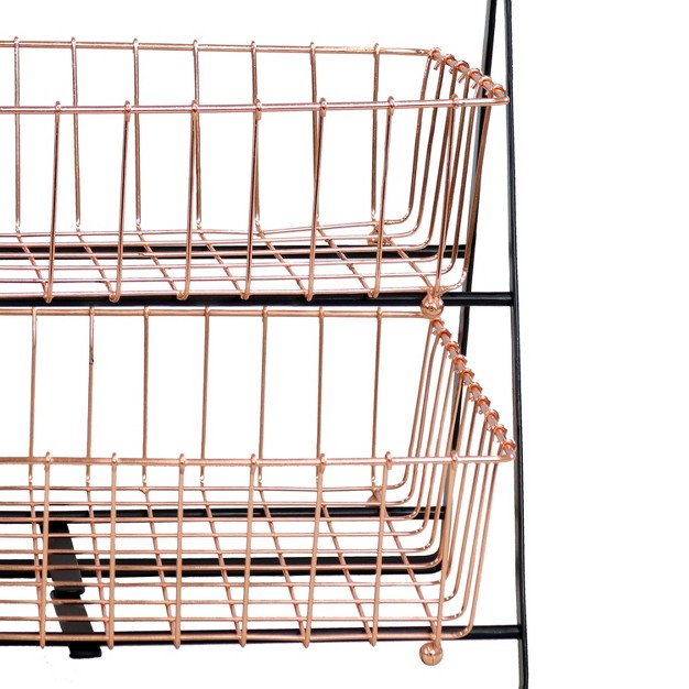 Sunnydaze Indoor Rectangle Iron 2 tier Decorative Storage Basket For Kitchen Countertop Copper