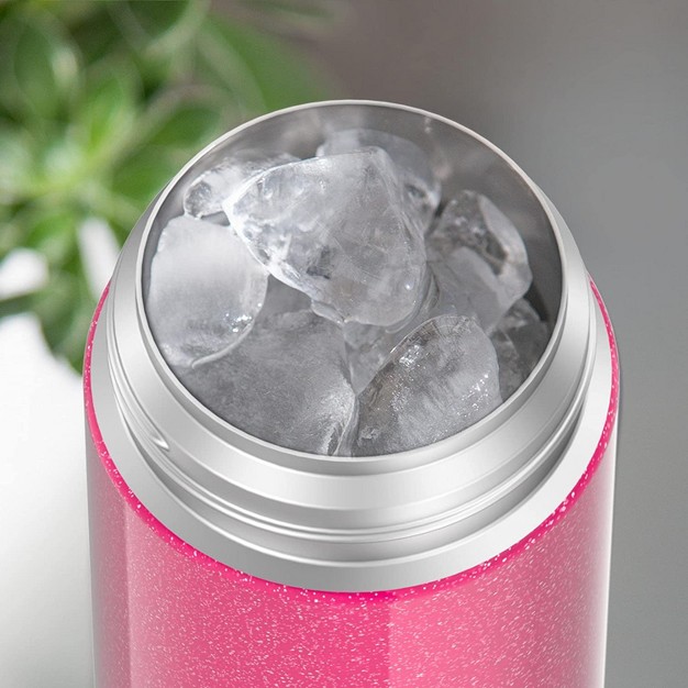 Thermos Funtainer 12 Ounce Stainless Steel Vacuum Insulated Kids Straw Bottle Pink Glitter