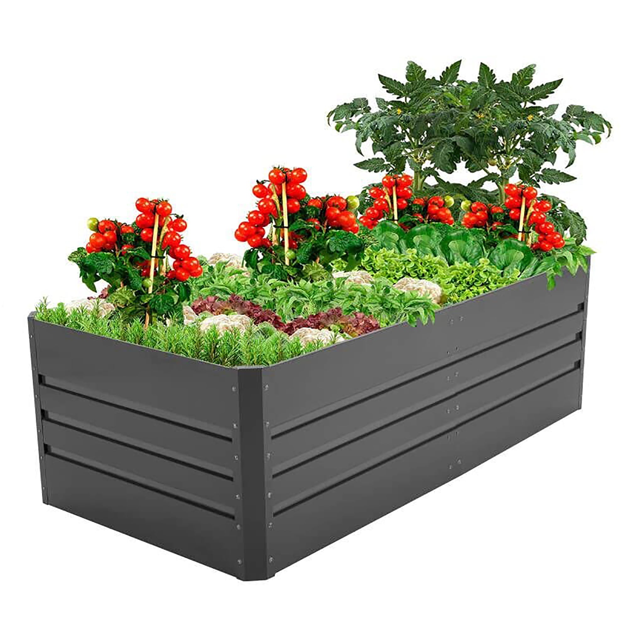 8x4x2ft Outdoor Metal Raised Garden Bed, Planter Box for Vegetables, Flowers, Herbs and Succulents - Gray