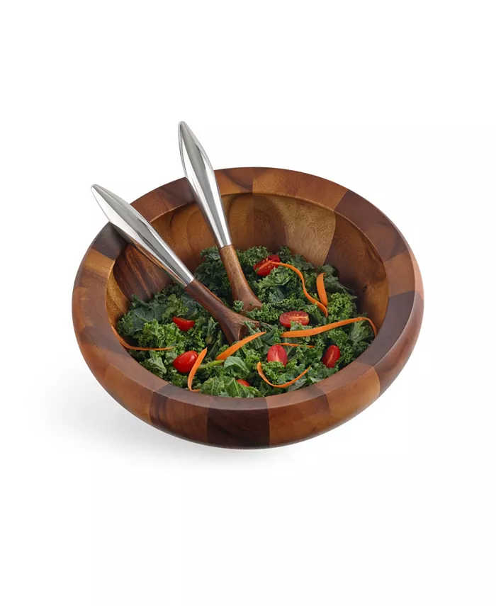 Nambandeacute; Nambe Yaro 3 Piece Wood Salad Bowl with Servers