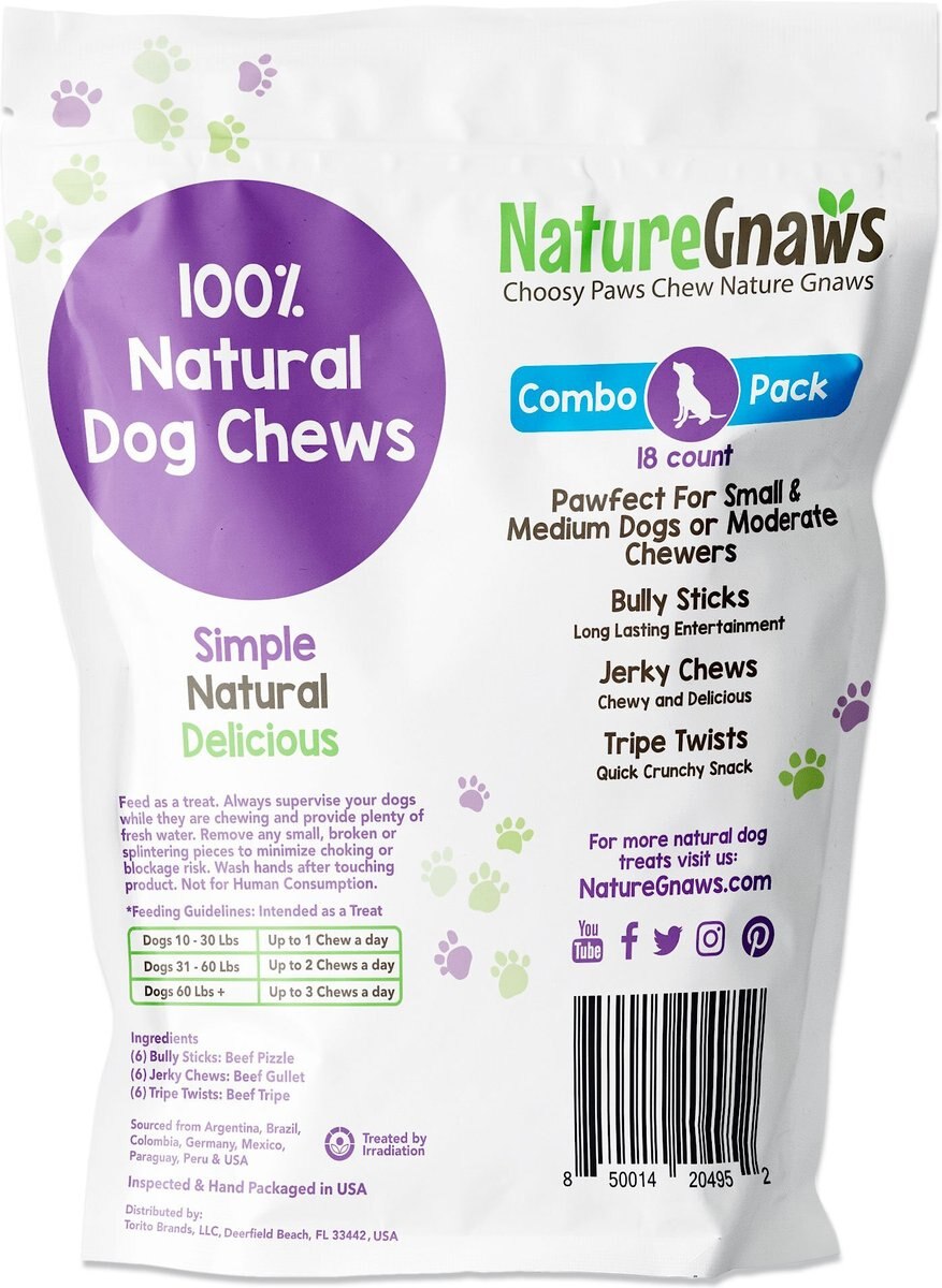 Nature Gnaws Premium Dog Chews Variety Pack， 18 count