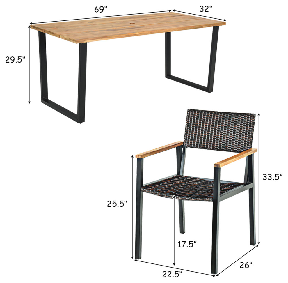 Costway 7PCS Patio Rattan Patented Dining Chair Table Set W/ Umbrella Hole   Tropical   Outdoor Dining Sets   by Costway INC.  Houzz