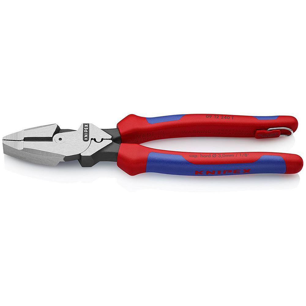 KNIPEX 9-12 in. Ultra-High Leverage Lineman's Pliers with Fish Tape Puller Crimper and Tether Attachment 09 12 240 T BKA