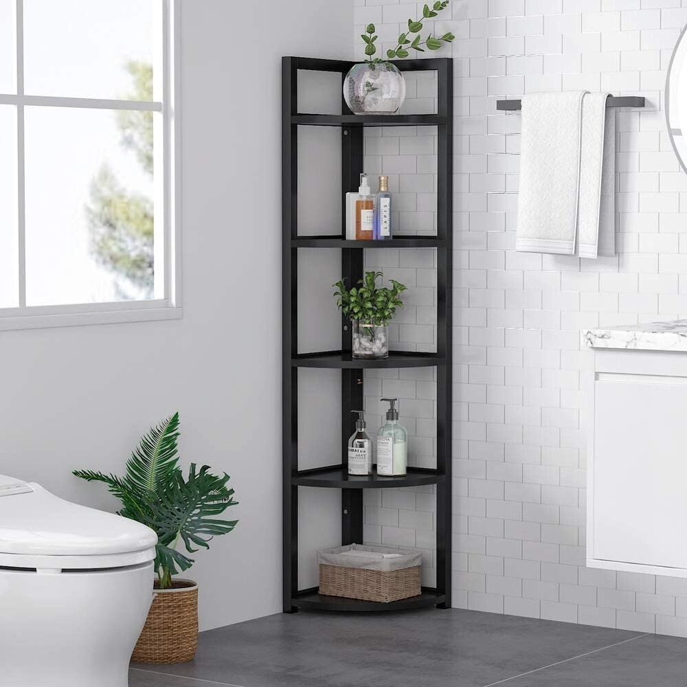 Rustic 5 Tier Corner Shelf Stand Corner Bookshelf Bookcase Plant Shelf