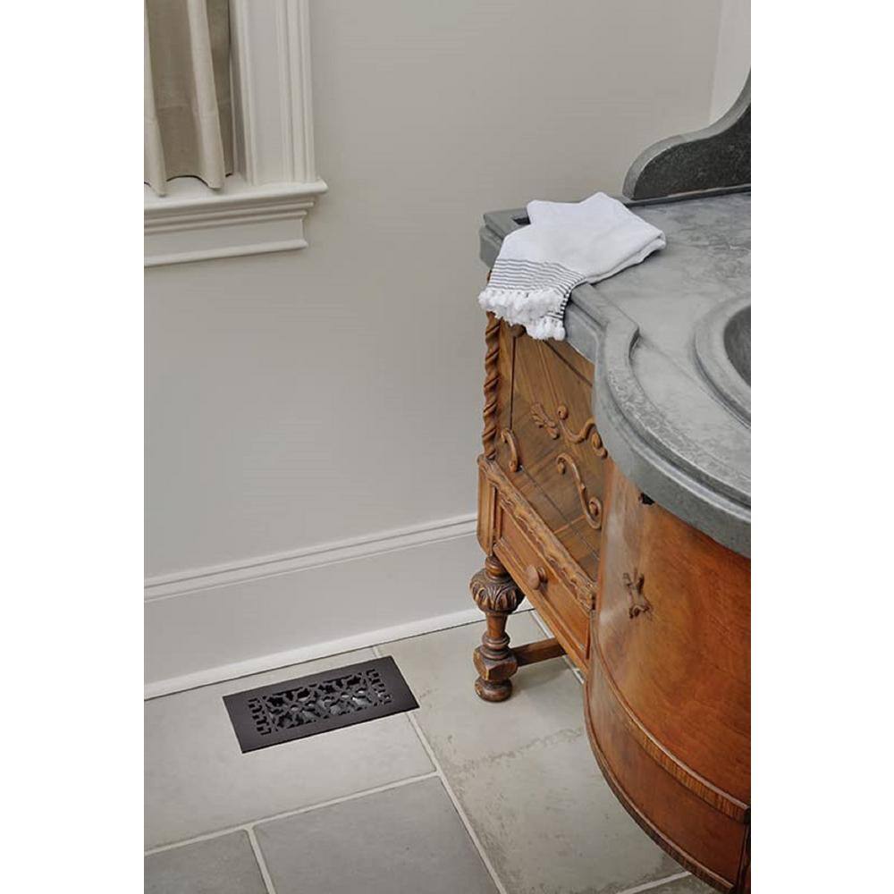 Reggio Registers Scroll Series 4 in. x 12 in. Cast Iron Grille Black without Mounting Holes 614-NH