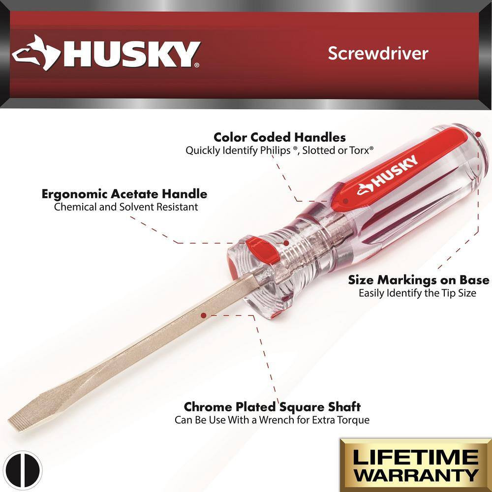 Husky 38 in. x 12 in. Square Shaft Standard Slotted Screwdriver H38X12FHSD