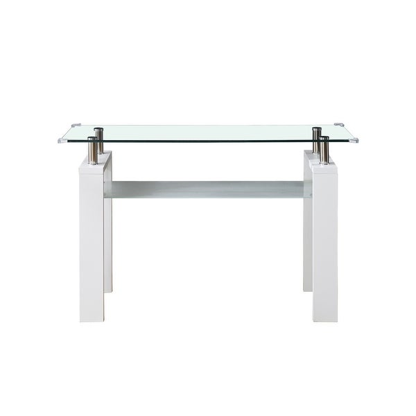 MDF Console Table， Tempered Glass Top， Modern Foyer Area Table， Wide High-Gloss MDF Legs