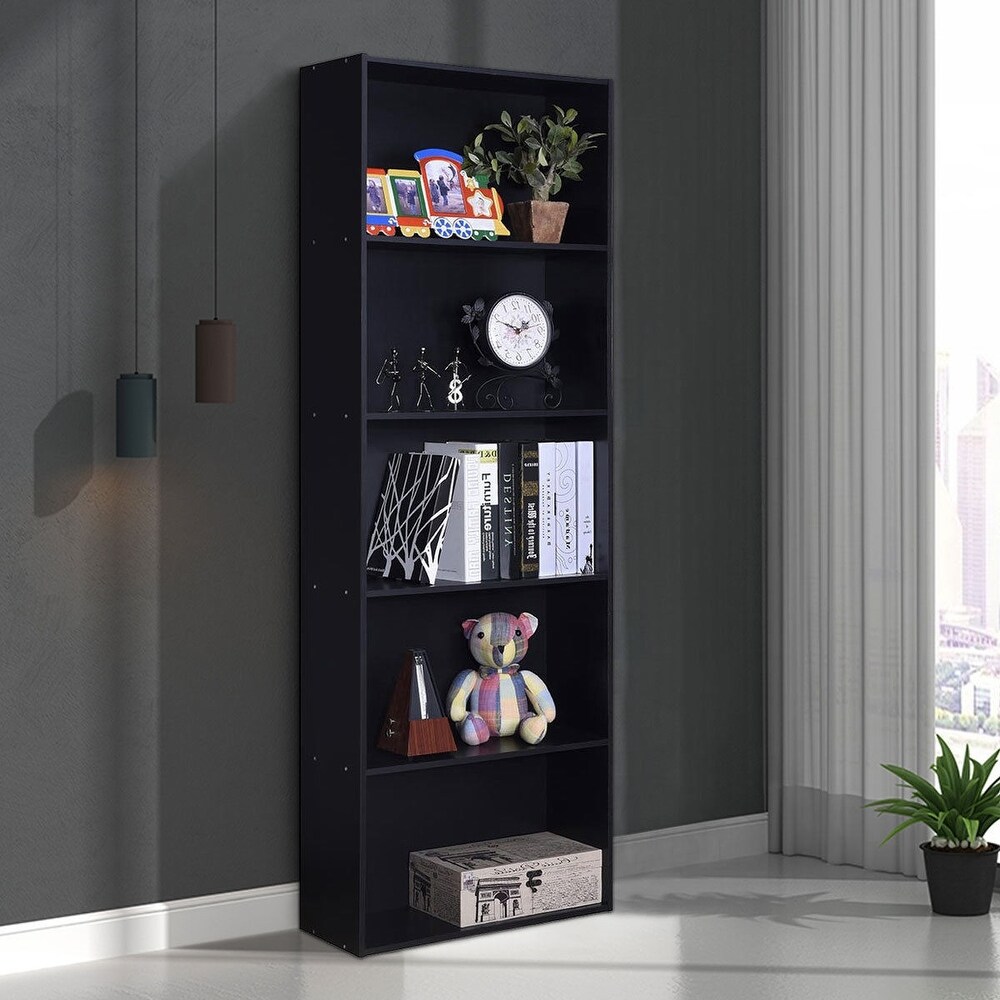 5 Shelf Storage Bookcase Modern Multi Functional Display Cabinet Furniture   Black   23.5\