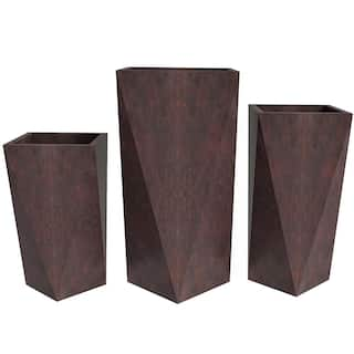 Leisuremod Aloe Fiberstone and MGO Clay Planter Set Modern Tapered Square Planter Pot for Indoor and Outdoor (Brown) (3-Piece) AP24-29-35BR