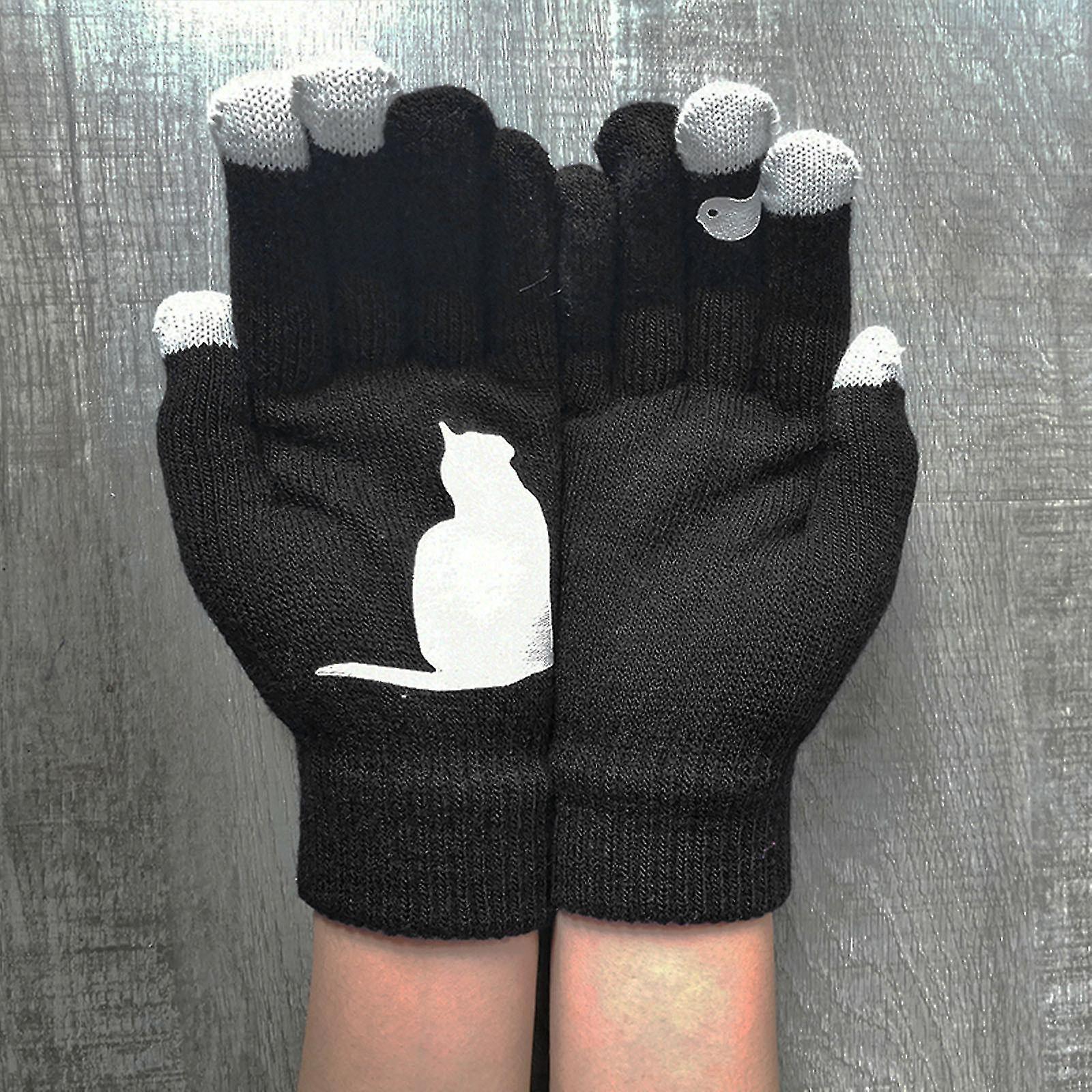 Ladies Woolen Gloves Autumn And Winter Outdoor Warm Dog Bones Printing Gloves