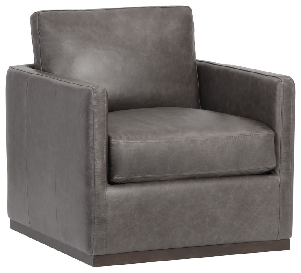 Sunpan 5West Portman Swivel Lounge Chair   Marseille Concrete Leather   Contemporary   Armchairs And Accent Chairs   by Unlimited Furniture Group  Houzz