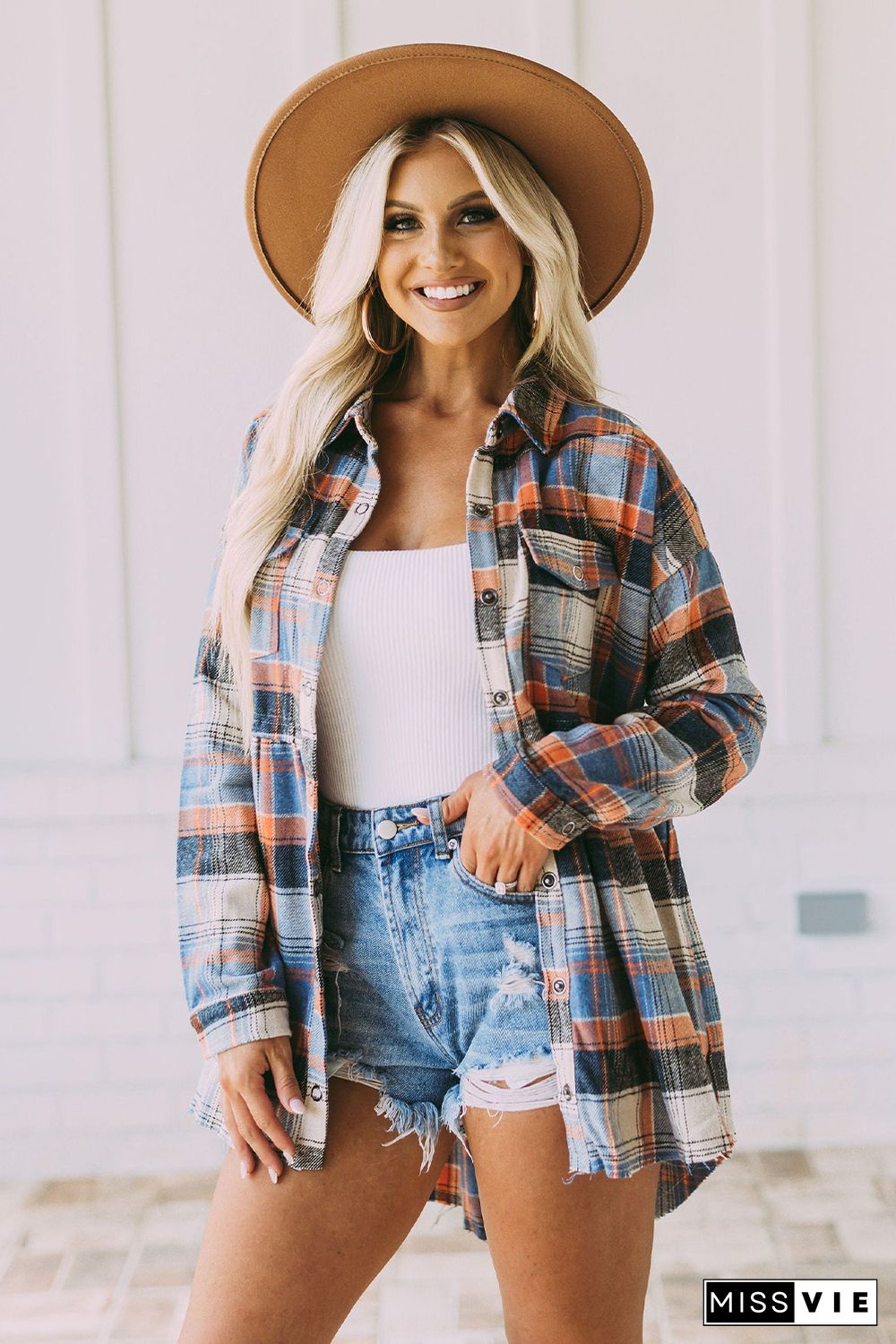 Multicolor Plaid Button Down Ruffled Shirt Jacket