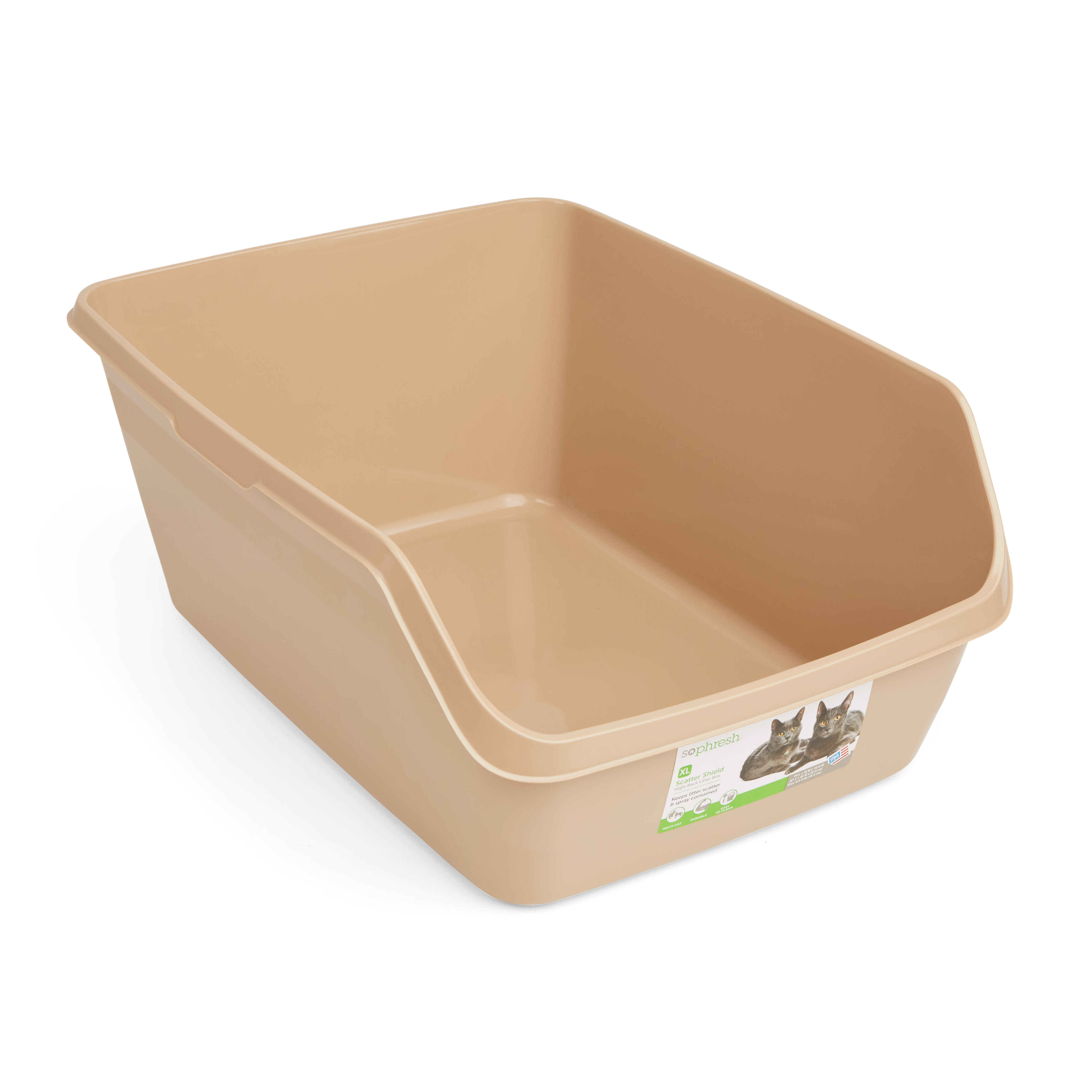 So Phresh Tan Scatter Shield High-Back Litter Box for Cat， X-Large