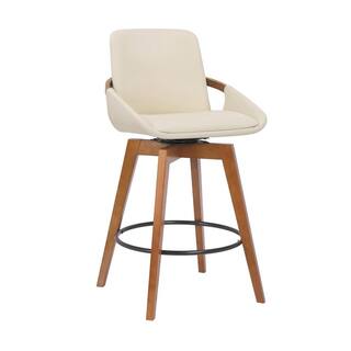 Armen Living Baylor Swivel Wood Bar or Counter Height Stool in Faux Leather LCBABAWACR26