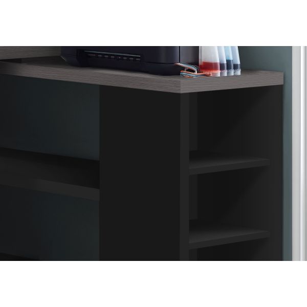 Computer Desk， Home Office， Corner， Left， Right Set-up， Storage Drawers， L Shape， Work， Laptop， Black And Grey Laminate， Contemporary， Modern