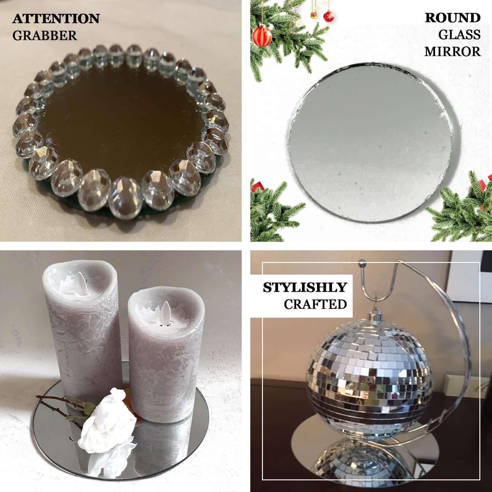 4 Pack Round Glass Mirror Table Centerpiece, Hanging Wall Decor 16