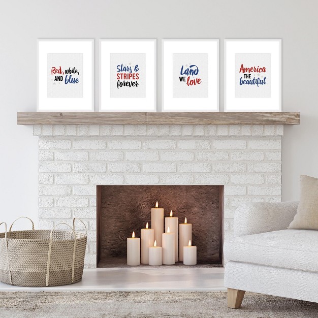 Big Dot Of Happiness Stars amp Stripes Unframed Patriotic Linen Paper Wall Art Set Of 4 Artisms 8 X 10 Inches