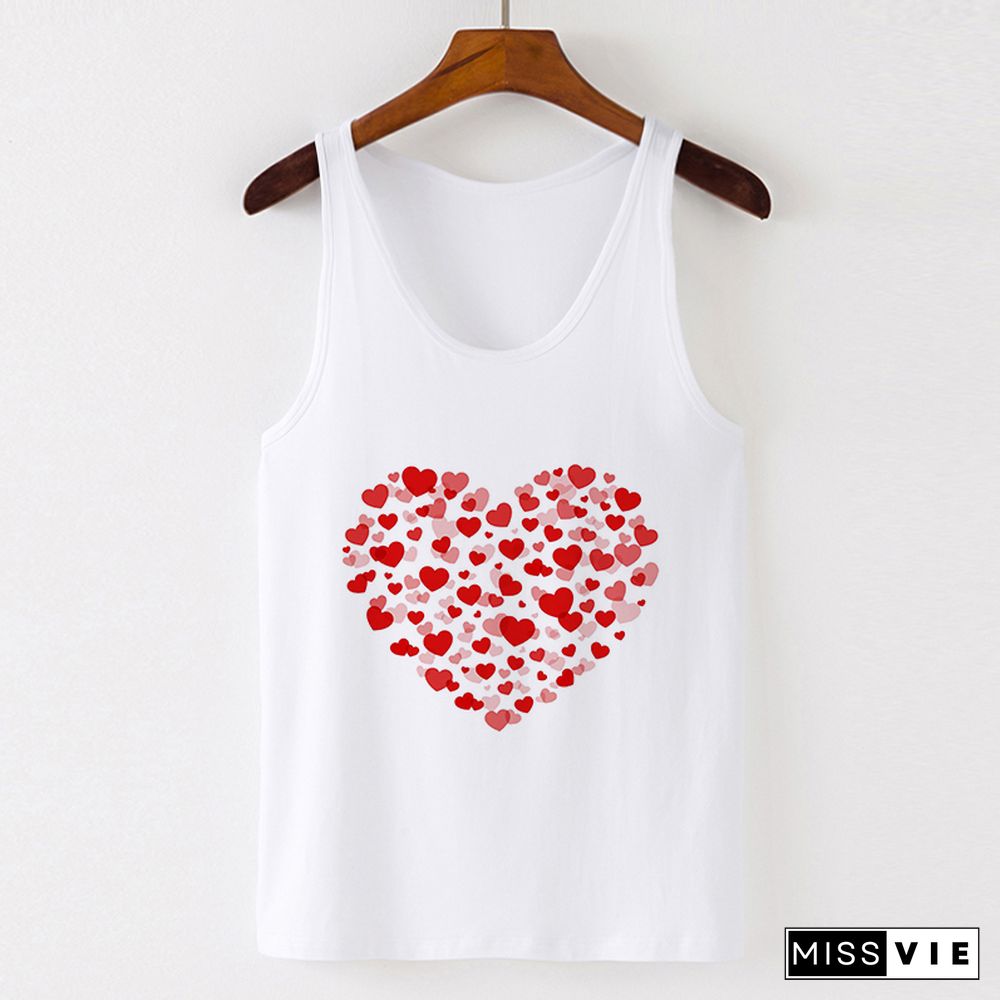 Summer Tank Tops Heart Flower Love Graphic Print Ladies Sexy Vest Camisole Women Tops Tee Tshirt Female Casual Loose Sleeveless