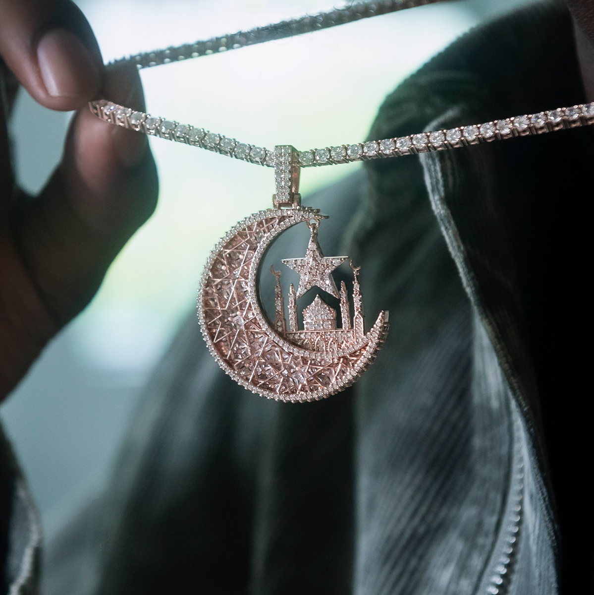 Lil Durk Baguette Crescent Moon Pendant