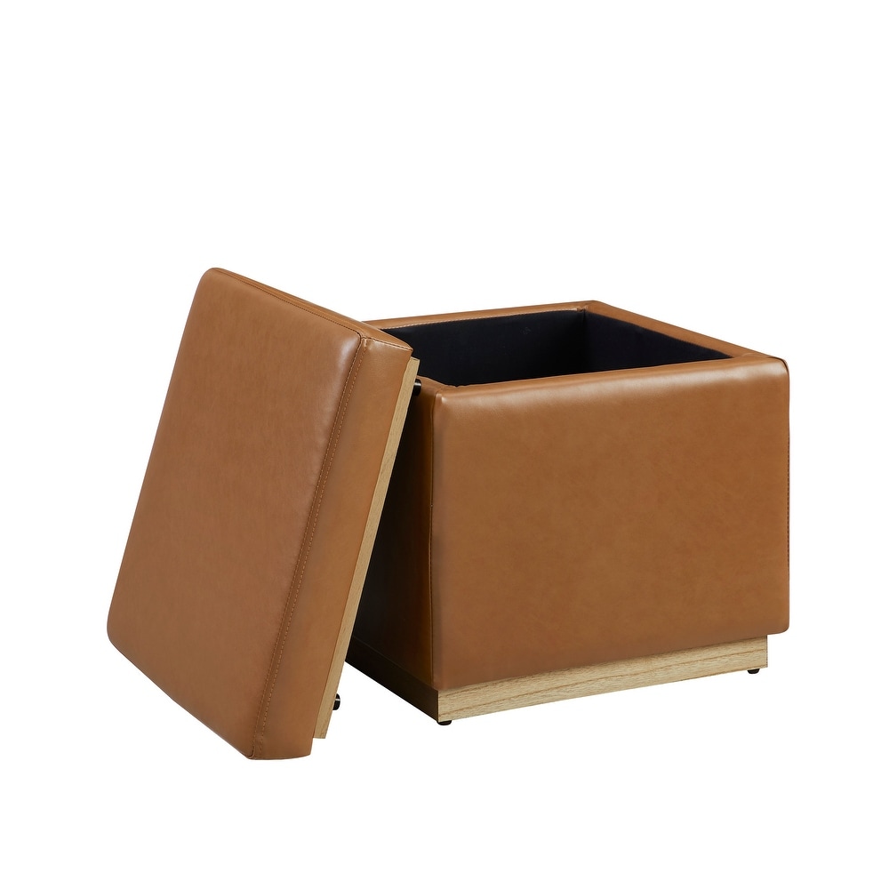 Rue Faux Leather Square Storage Ottoman