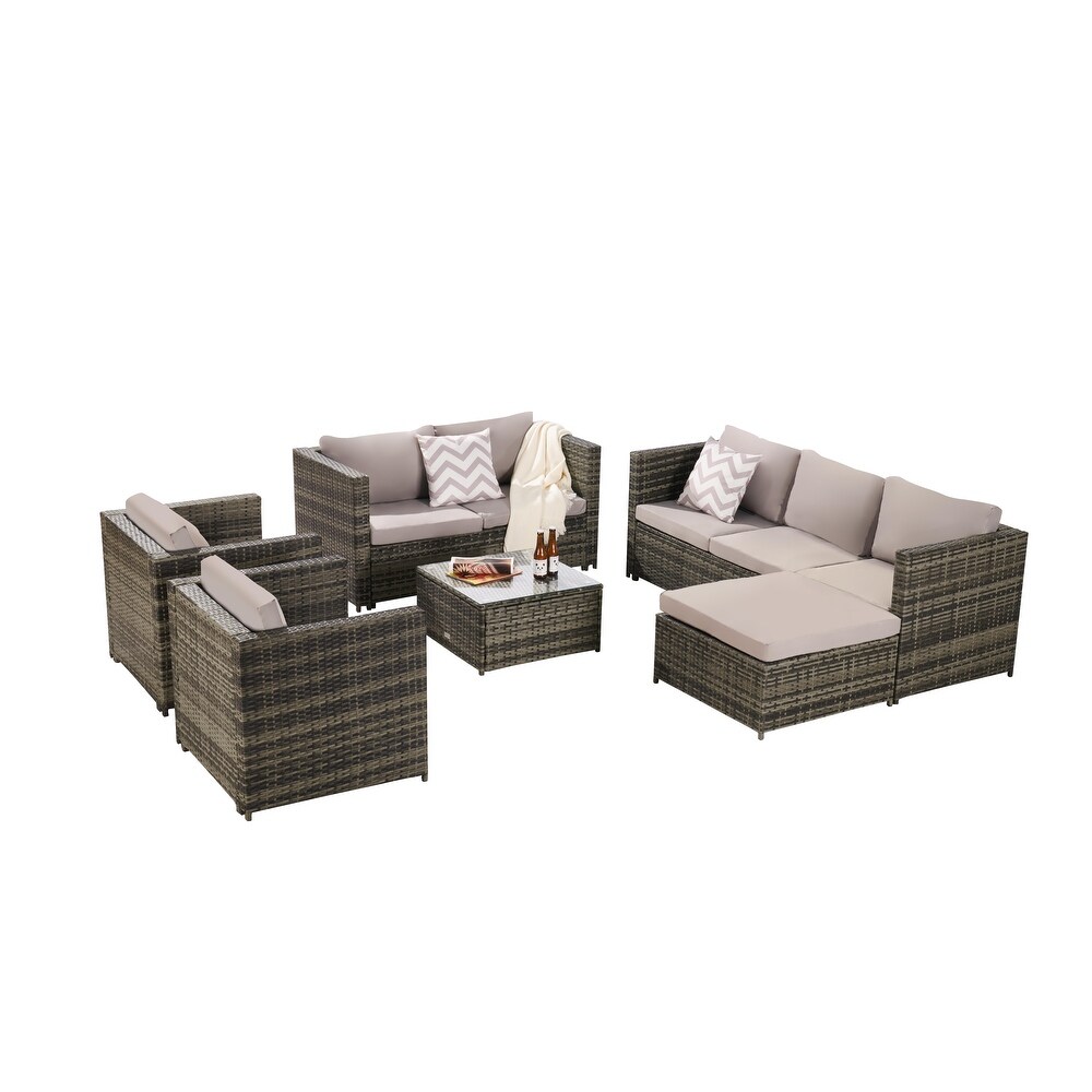 6 pieces Outdoor Furniture Product Rattan Sofa and Table Set Cushion Outdoor Garden Rattan Table  for Garden Patio  Porch