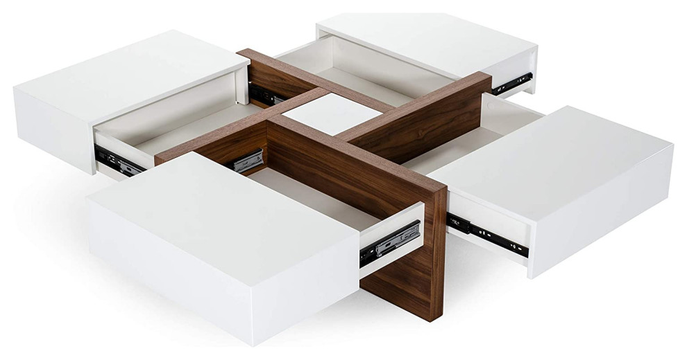 Modern Coffee Table  Square Design With 4 Soft Closing Drawers  High Gloss   Contemporary   Coffee Tables   by Declusia  Houzz